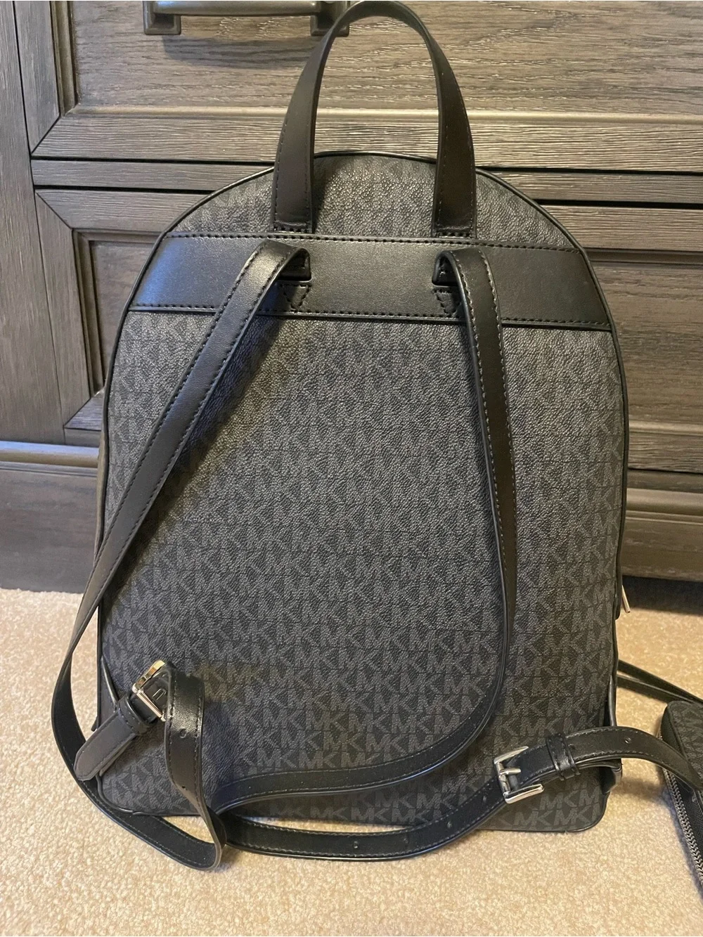 Michael Kors Black Signature Logo Backpack with Wallet